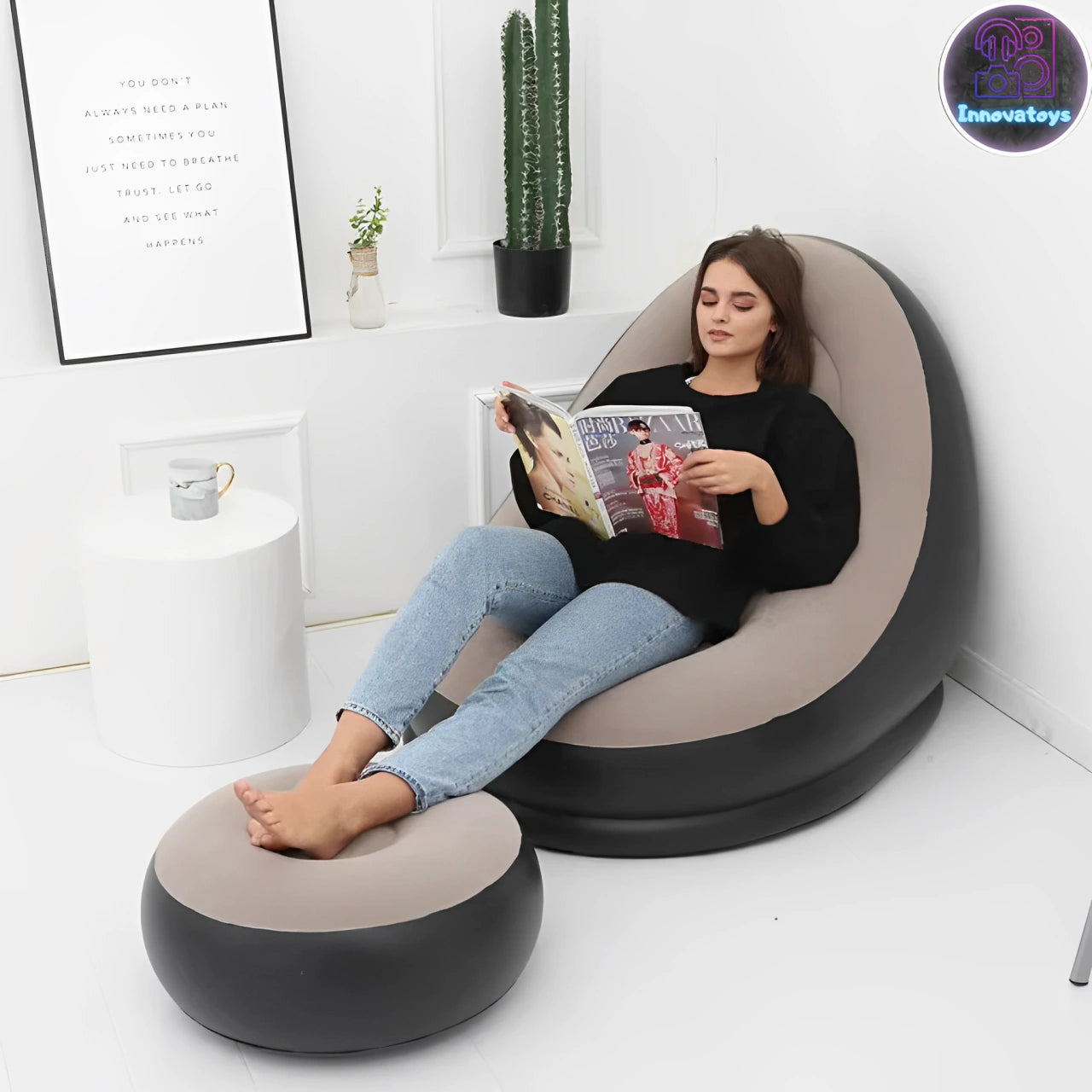 🛋️DreamSeat® – Sofá Inflable 2 en 1 con Cojín para Pies