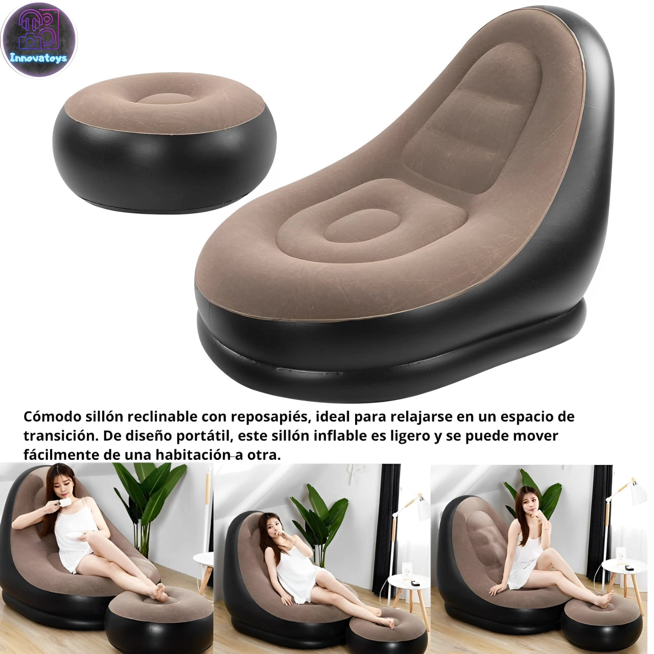 🛋️DreamSeat® – Sofá Inflable 2 en 1 con Cojín para Pies
